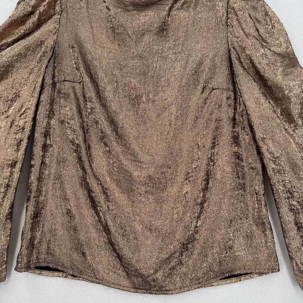 Future Collective Kahlana Barfield Brown Top XXS Bronze Metallic Puff Sleeve